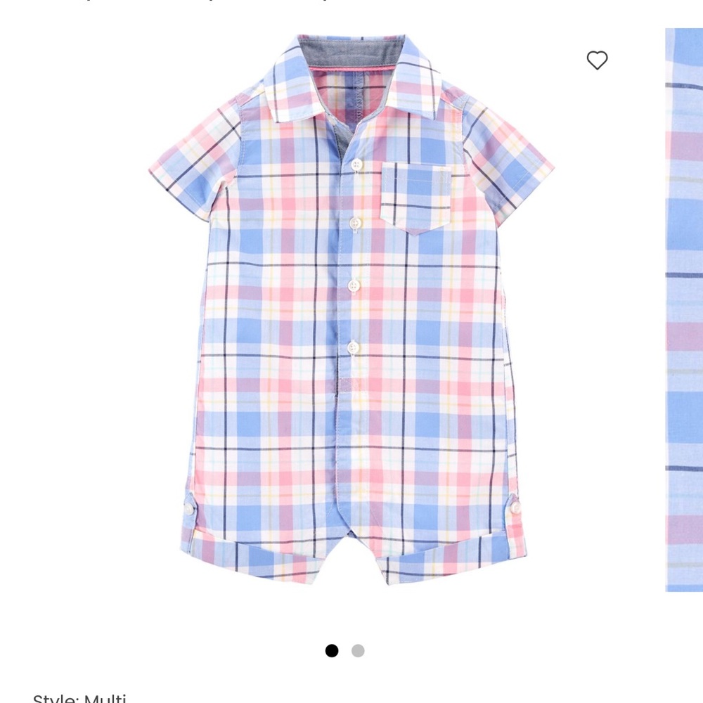Carters blue white and pink plaid romper. Size 6 months.